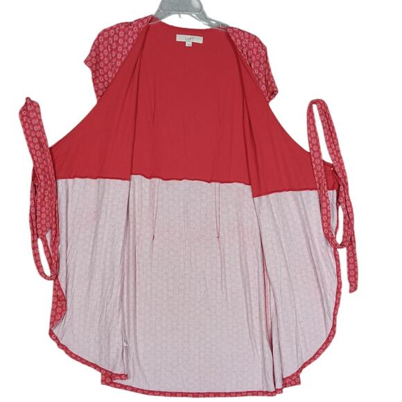 Loft Red Wrap Dress With White Floral Pattern Size 2 Short Sleeve Rayon Blend - Picture 3 of 8